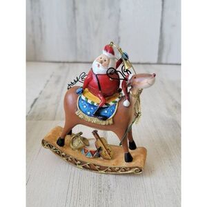 Santa rocking reindeer drum ornament Xmas Decor horn band